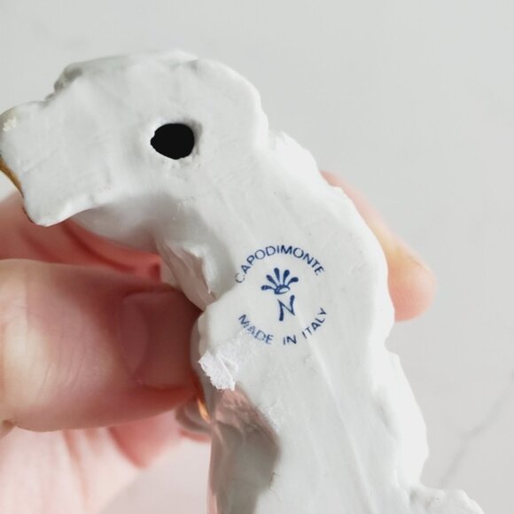 Rare Vintage Capodimonte Italy Gold Leaf Porcelain Crystal Dog Puppy Trinket - Picture 5 of 6